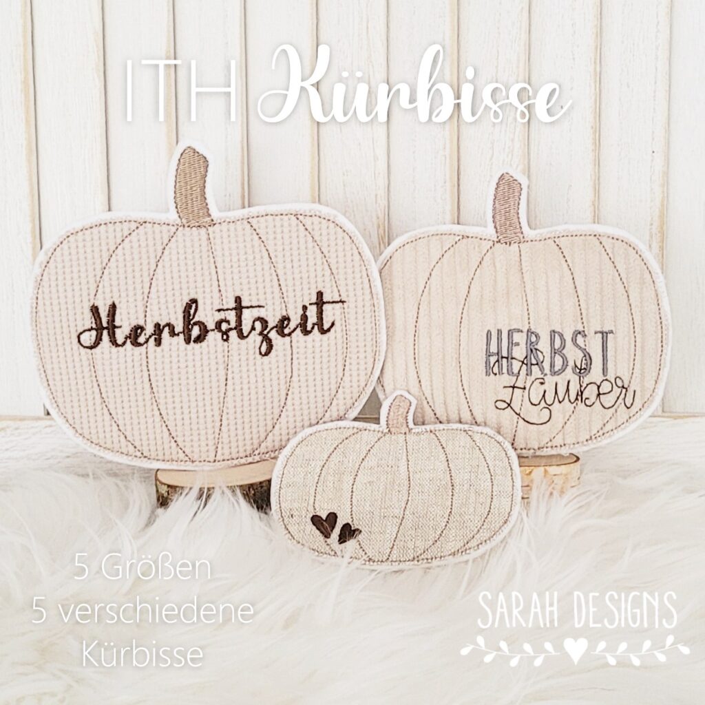 Stickdatei Kürbis ITH Kürbisse Stabdateien Embroidery Design Pumpkin 5 verschiedene Größen