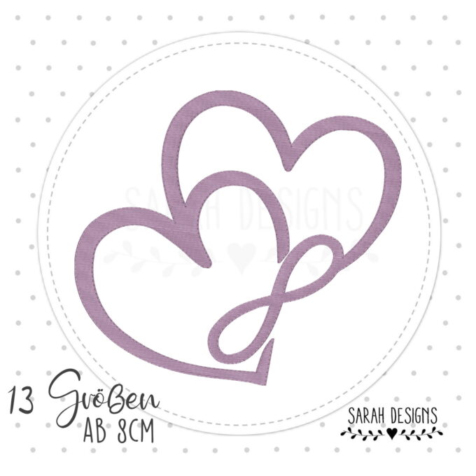 Stickdatei Herzen mit unendlichkeit in 13 groessen gespeichert im Füllstich Embroidery Design 2 Hearts Grafik jpg