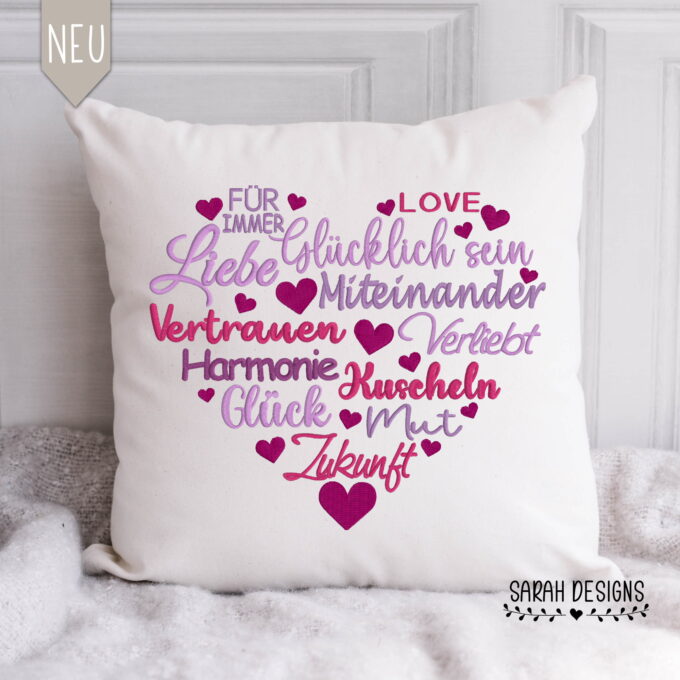 Stickdatei Liebesherz Herz mit Wörtern Wortsalat 26x16 Liebe Love Vertrauen Glücklich